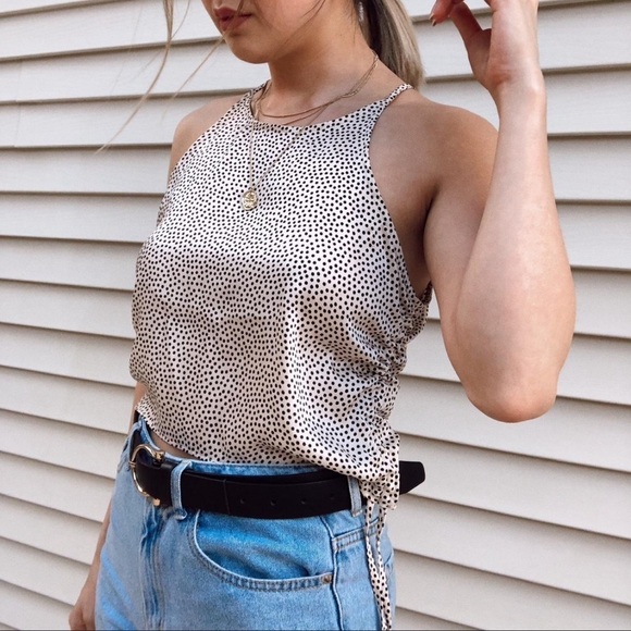 Zara beige polka dotted halter crop top with ruched drawstring detail - Picture 8 of 8